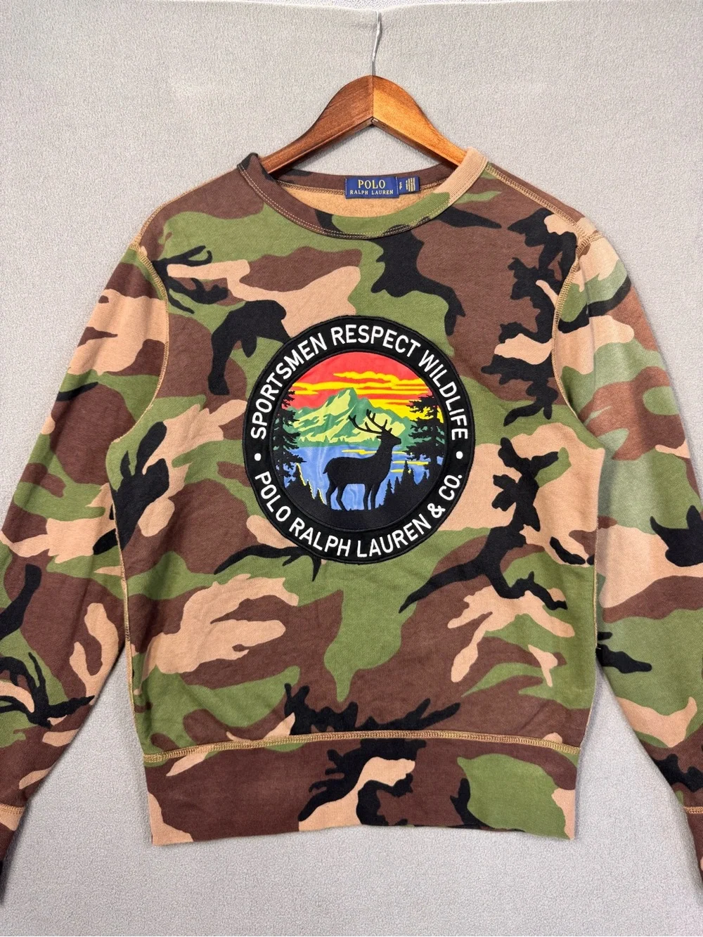 Polo Ralph Lauren Wildlife Sportsmen Cookie Patch Camo Crewneck Sweatshirt, S